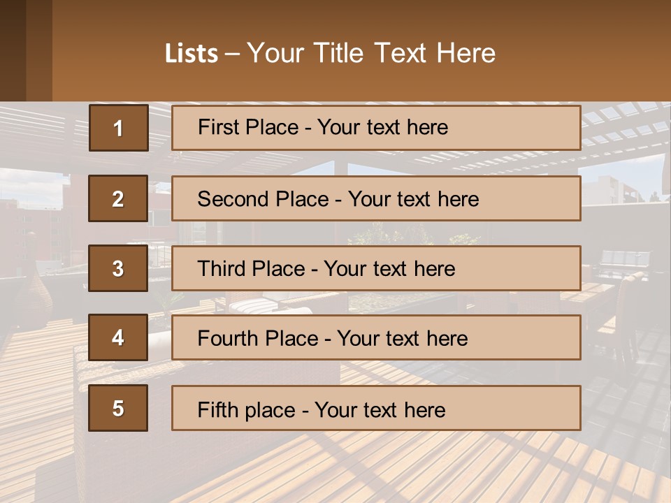 A Wooden Deck With A Table And Chairs PowerPoint Template