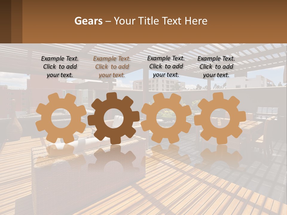 A Wooden Deck With A Table And Chairs PowerPoint Template