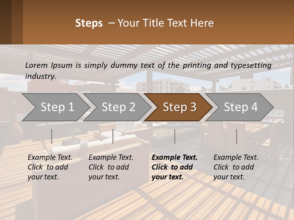 A Wooden Deck With A Table And Chairs PowerPoint Template
