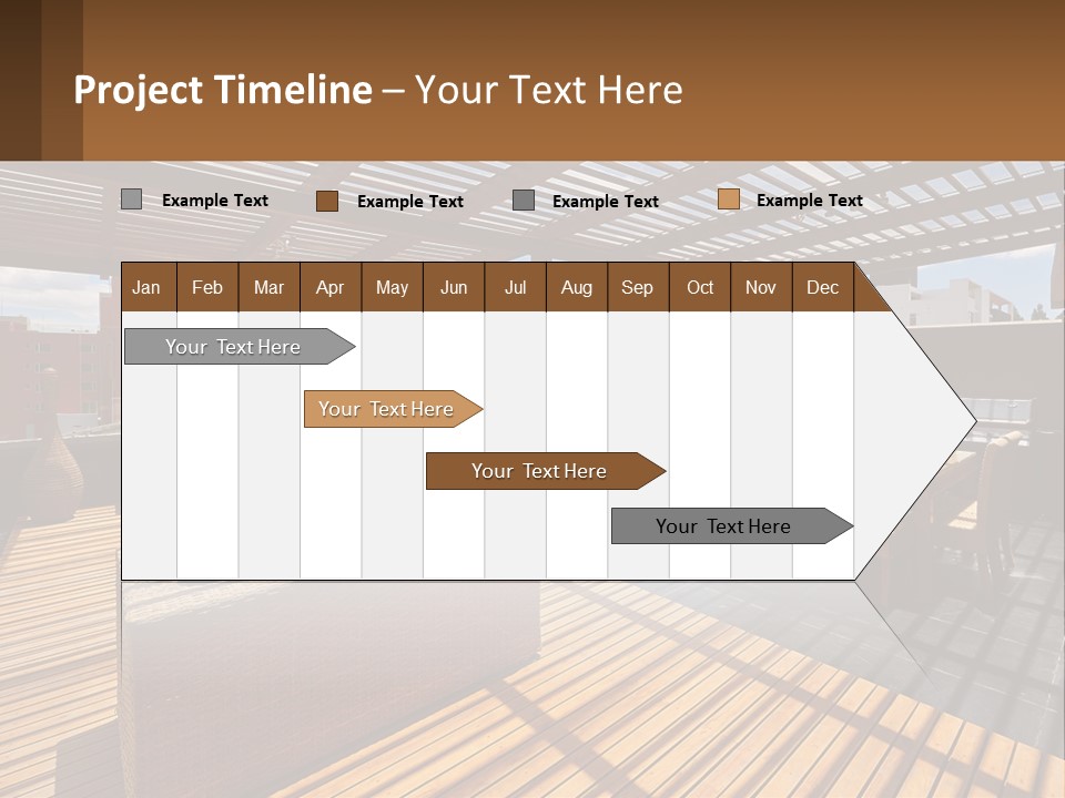 A Wooden Deck With A Table And Chairs PowerPoint Template