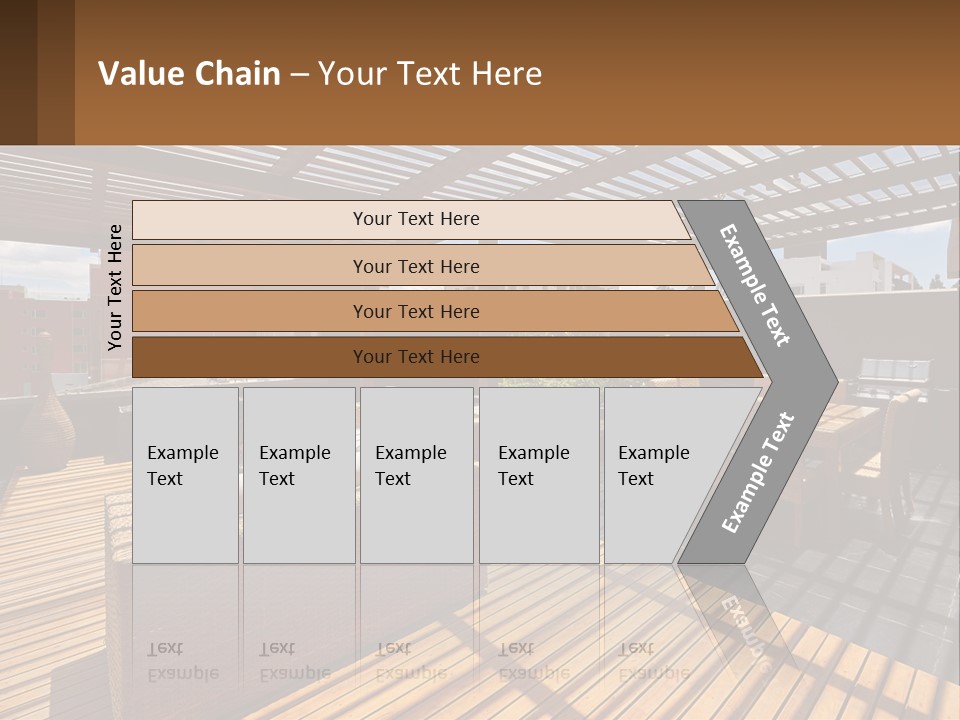 A Wooden Deck With A Table And Chairs PowerPoint Template