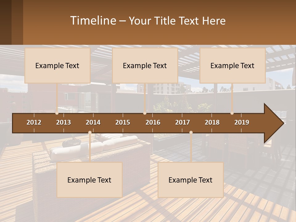 A Wooden Deck With A Table And Chairs PowerPoint Template