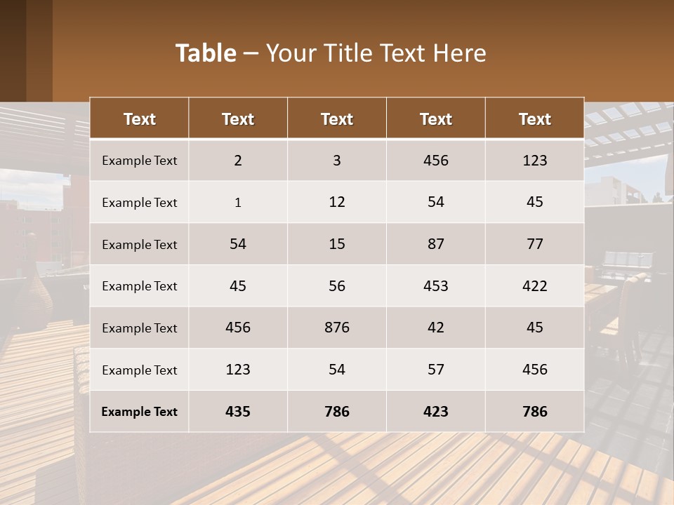 A Wooden Deck With A Table And Chairs PowerPoint Template
