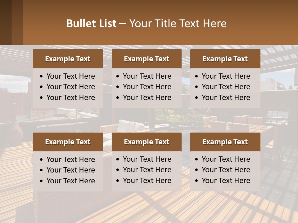 A Wooden Deck With A Table And Chairs PowerPoint Template