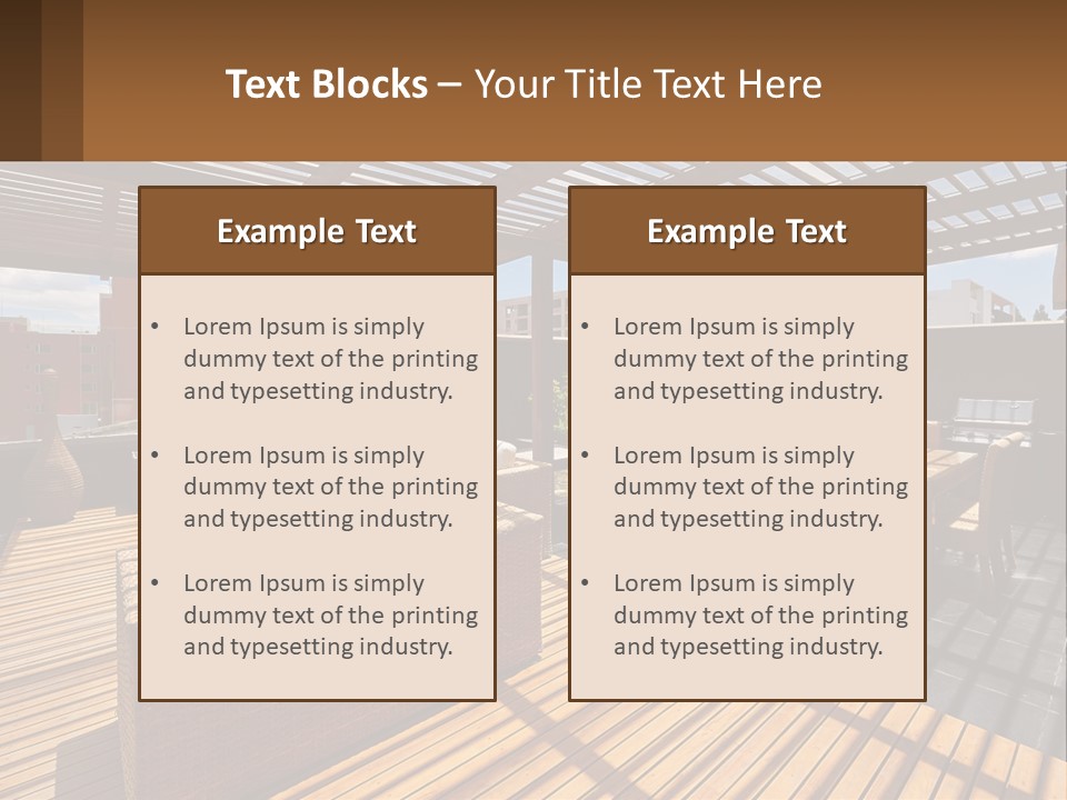 A Wooden Deck With A Table And Chairs PowerPoint Template