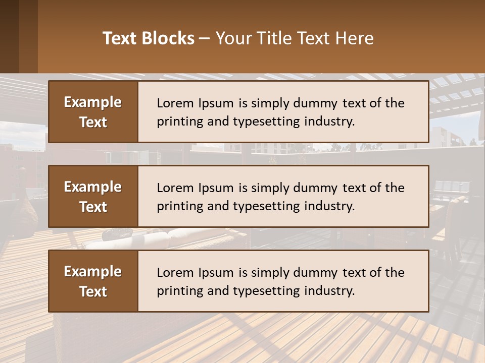 A Wooden Deck With A Table And Chairs PowerPoint Template