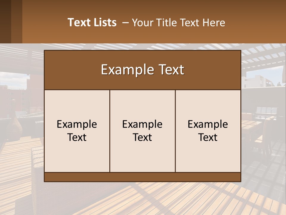 A Wooden Deck With A Table And Chairs PowerPoint Template