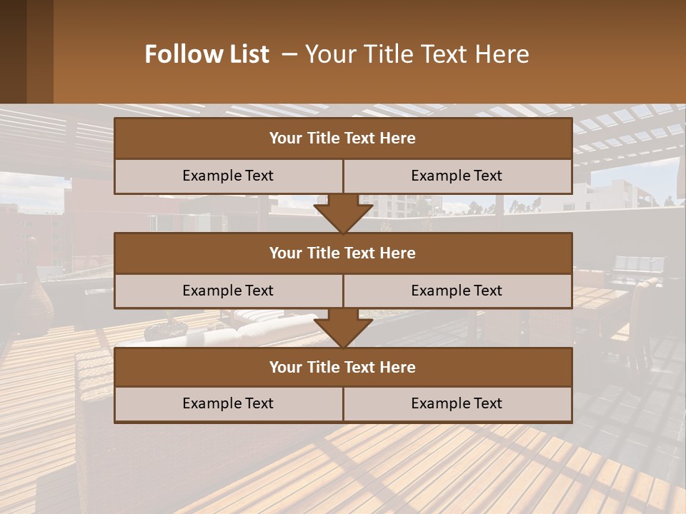 A Wooden Deck With A Table And Chairs PowerPoint Template