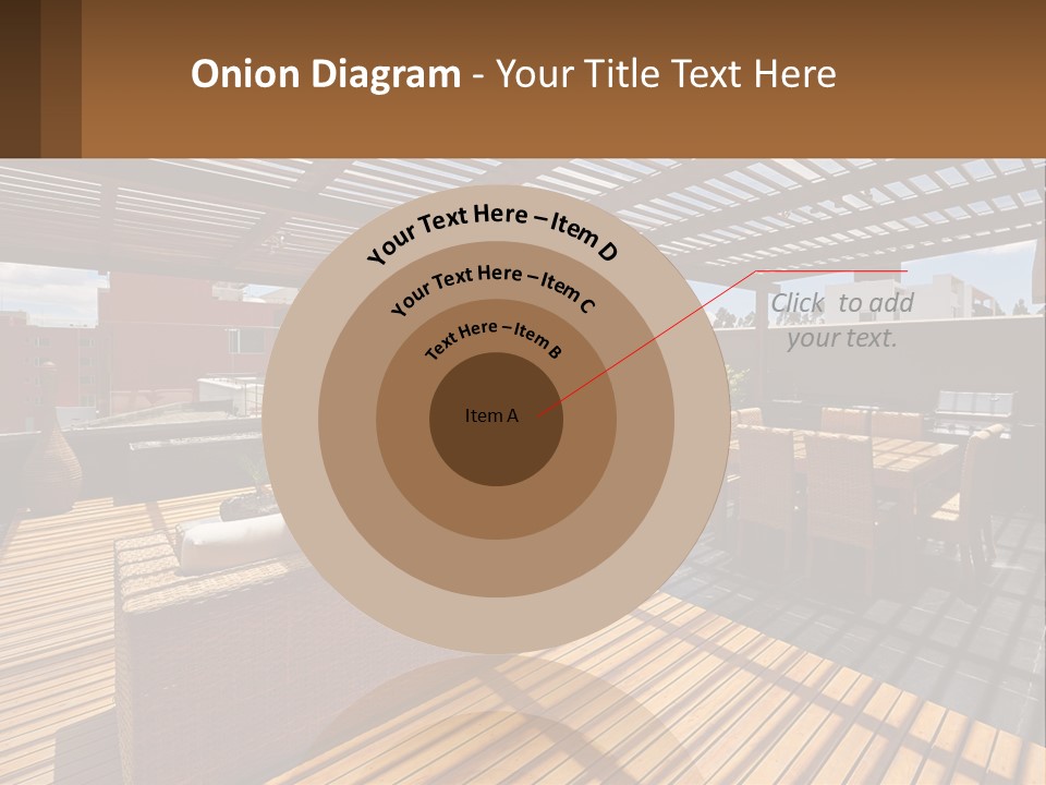 A Wooden Deck With A Table And Chairs PowerPoint Template