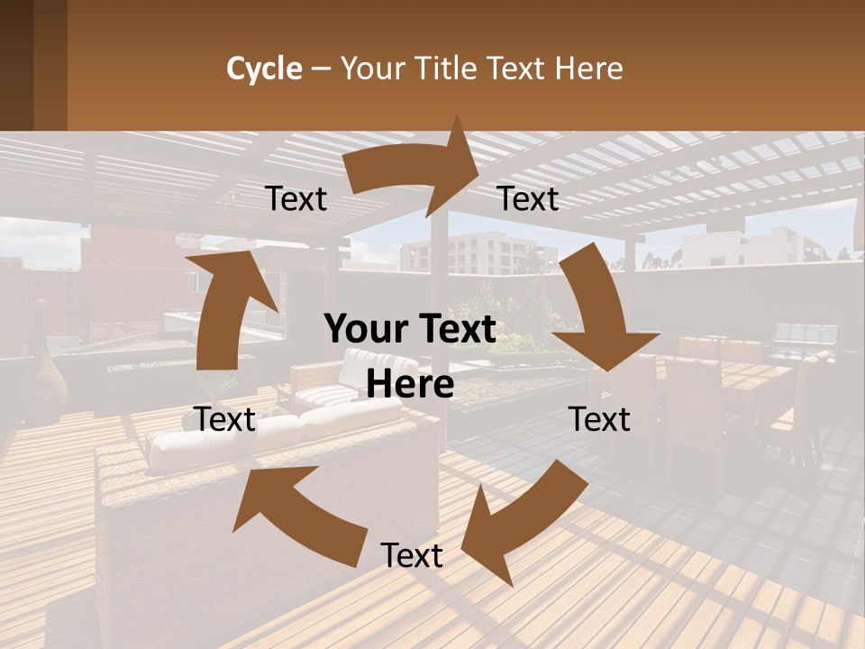 A Wooden Deck With A Table And Chairs PowerPoint Template