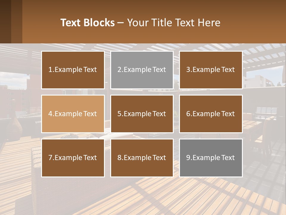 A Wooden Deck With A Table And Chairs PowerPoint Template