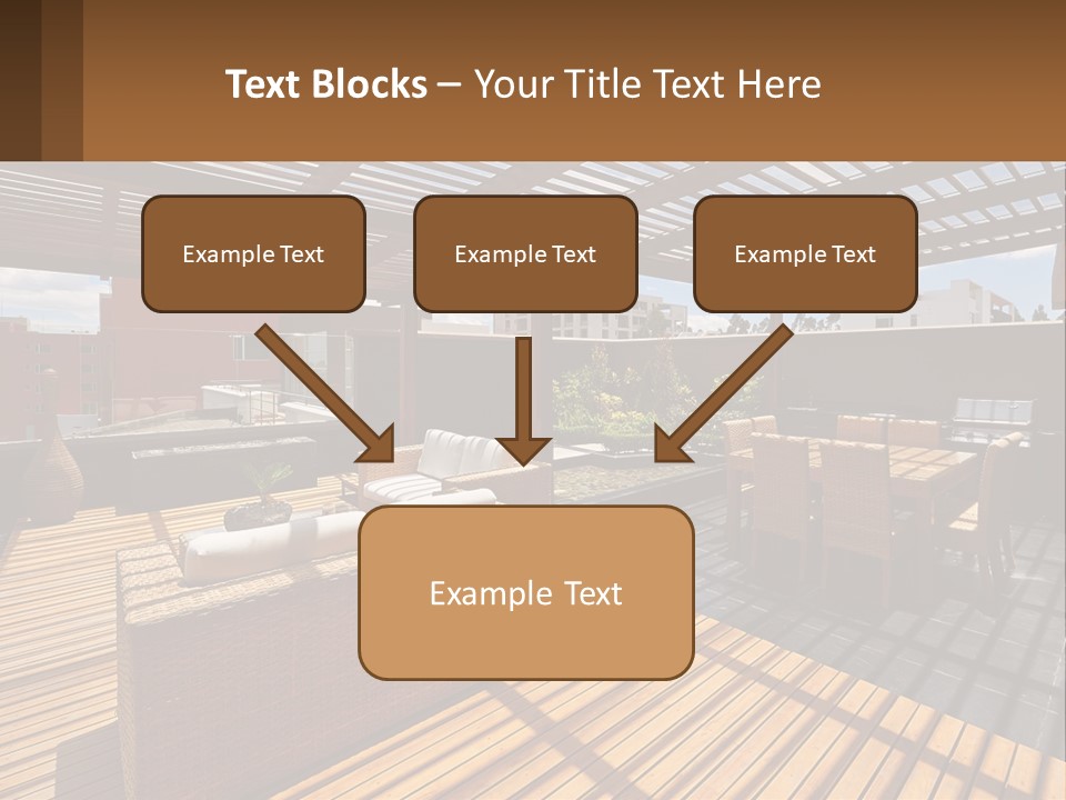 A Wooden Deck With A Table And Chairs PowerPoint Template