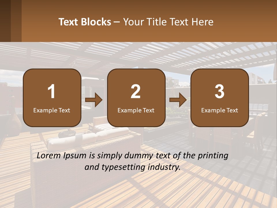A Wooden Deck With A Table And Chairs PowerPoint Template