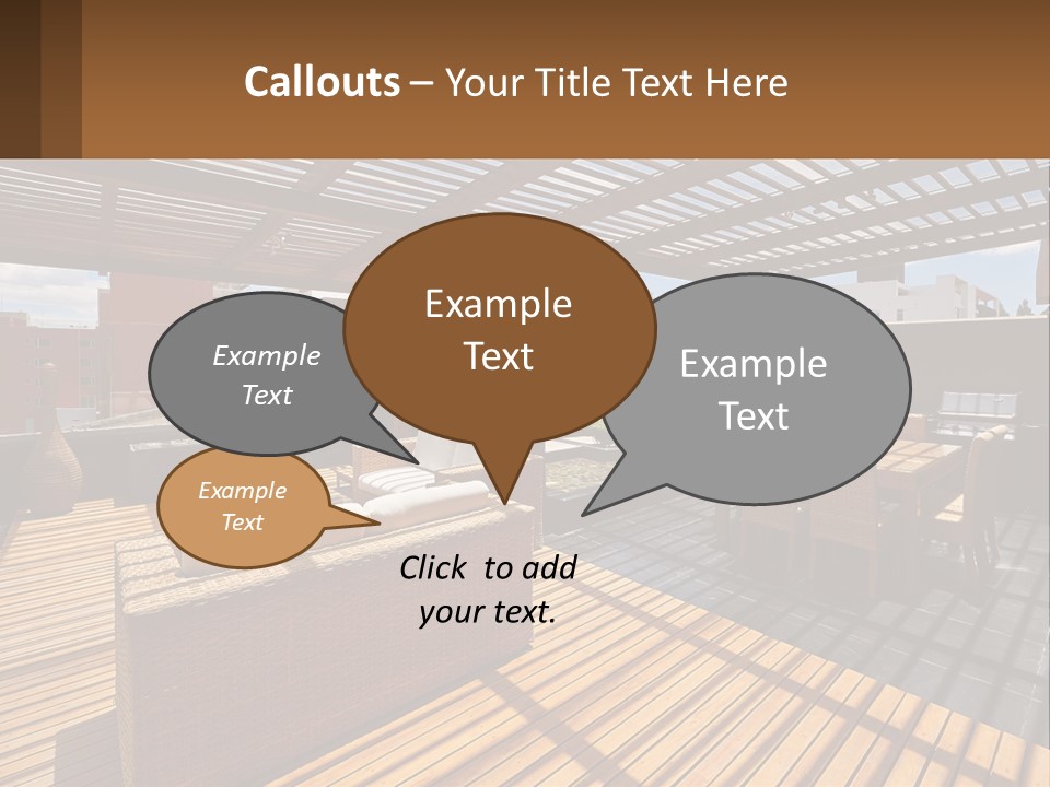 A Wooden Deck With A Table And Chairs PowerPoint Template