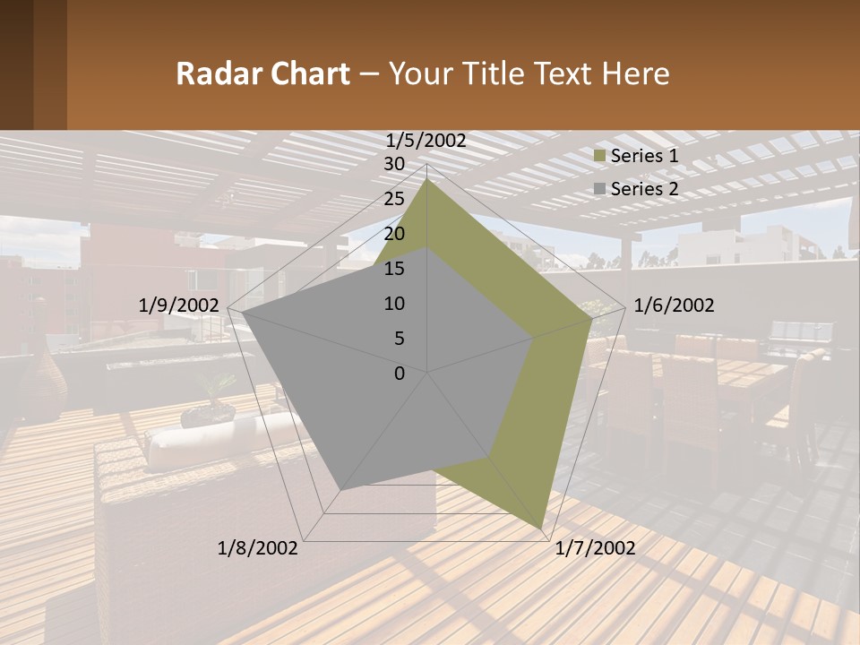 A Wooden Deck With A Table And Chairs PowerPoint Template