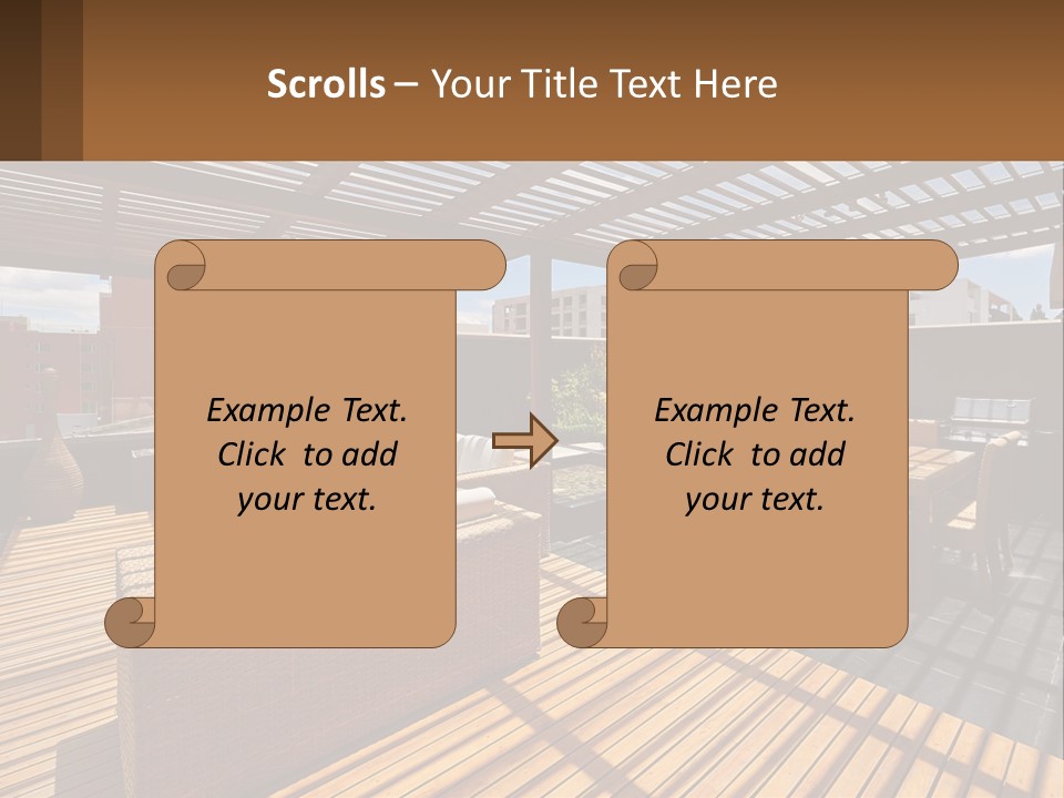 A Wooden Deck With A Table And Chairs PowerPoint Template