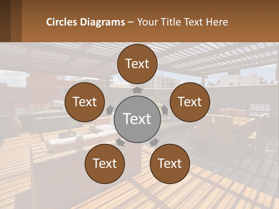 A Wooden Deck With A Table And Chairs PowerPoint Template