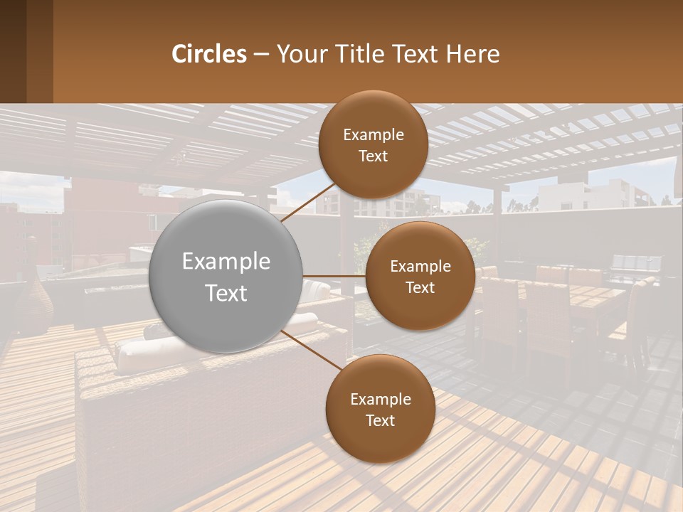 A Wooden Deck With A Table And Chairs PowerPoint Template