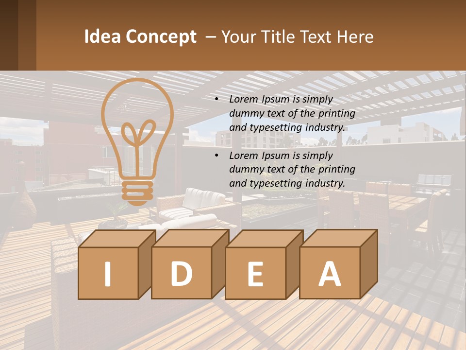 A Wooden Deck With A Table And Chairs PowerPoint Template