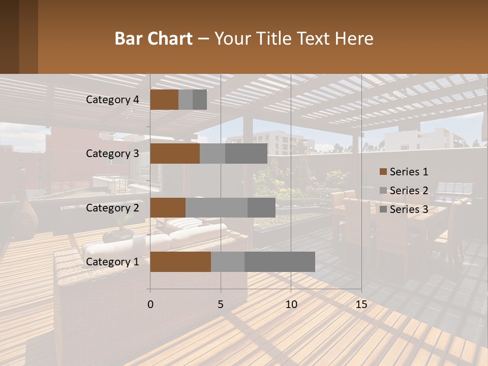 A Wooden Deck With A Table And Chairs PowerPoint Template