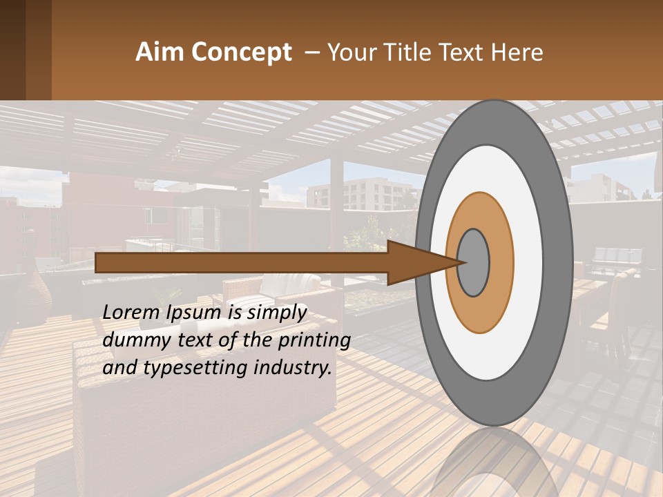 A Wooden Deck With A Table And Chairs PowerPoint Template