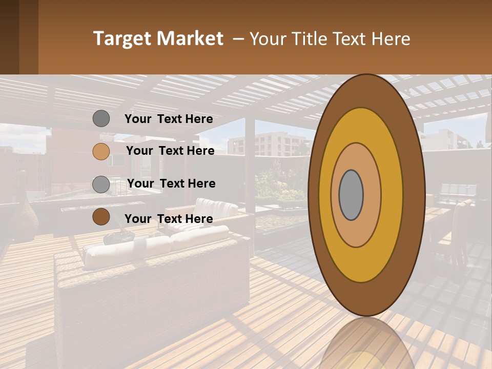A Wooden Deck With A Table And Chairs PowerPoint Template