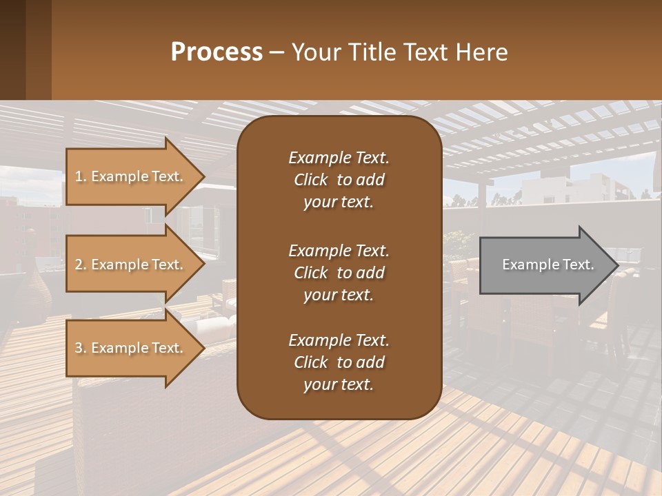 A Wooden Deck With A Table And Chairs PowerPoint Template