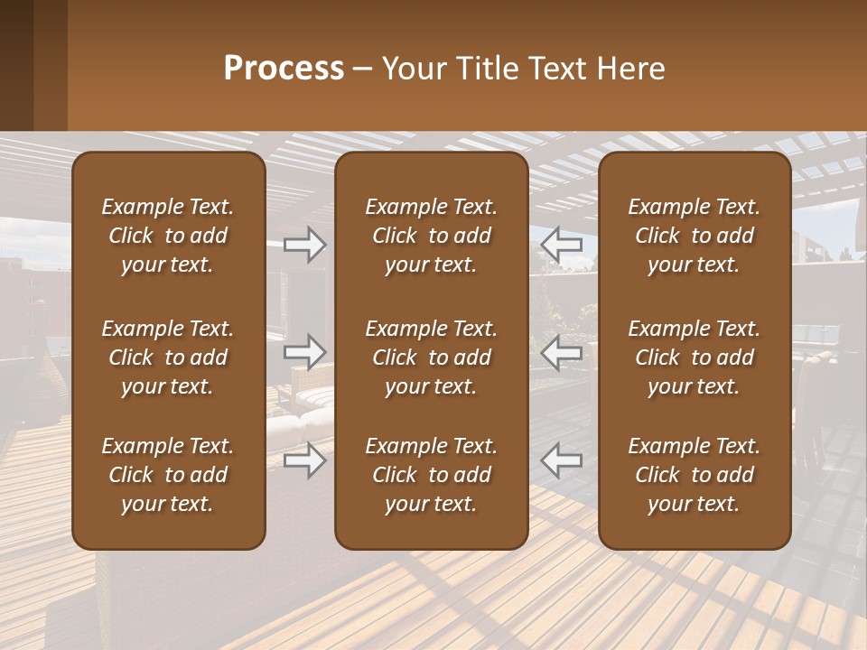 A Wooden Deck With A Table And Chairs PowerPoint Template