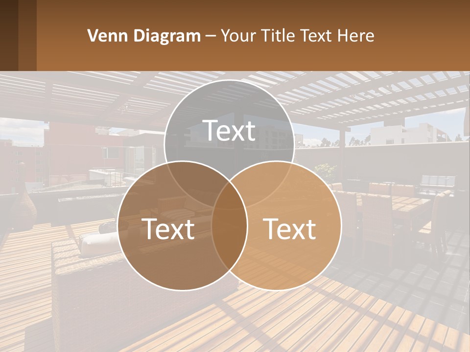 A Wooden Deck With A Table And Chairs PowerPoint Template