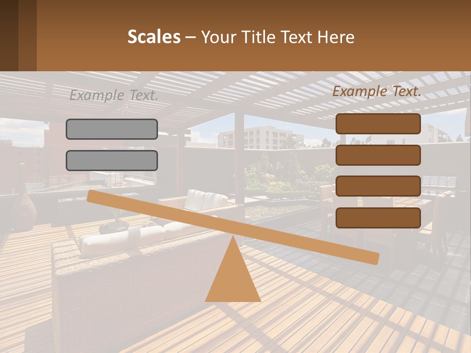 A Wooden Deck With A Table And Chairs PowerPoint Template