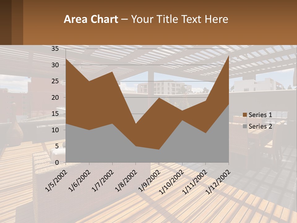 A Wooden Deck With A Table And Chairs PowerPoint Template