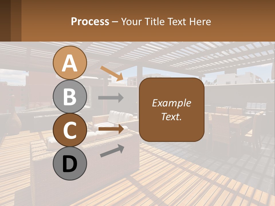 A Wooden Deck With A Table And Chairs PowerPoint Template