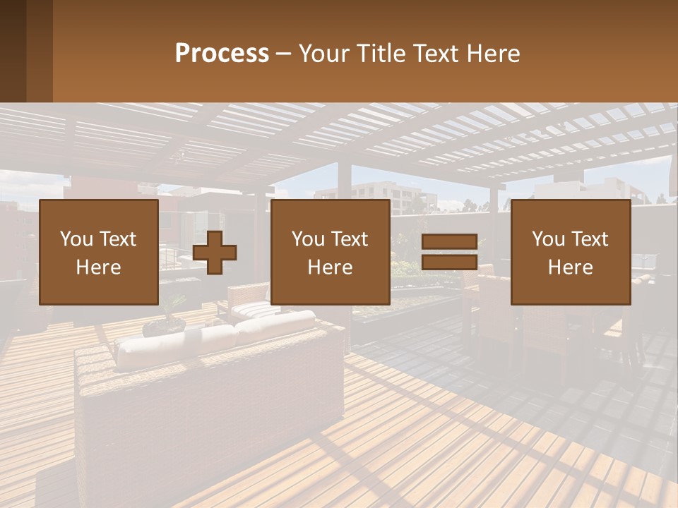 A Wooden Deck With A Table And Chairs PowerPoint Template