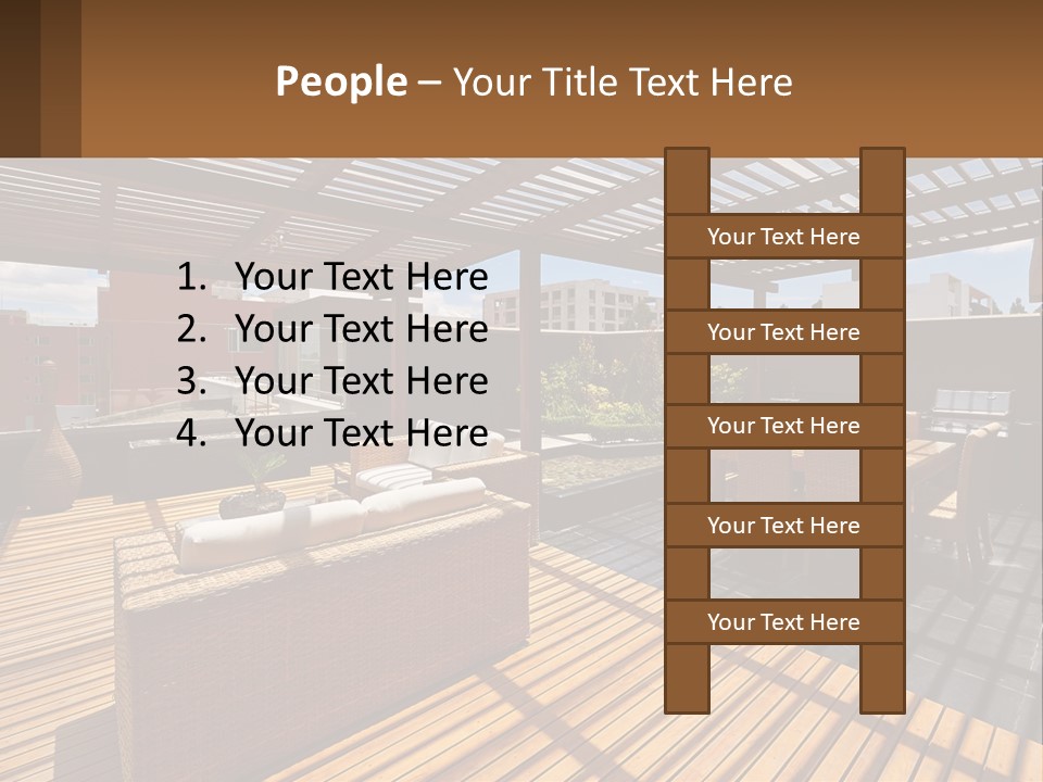 A Wooden Deck With A Table And Chairs PowerPoint Template