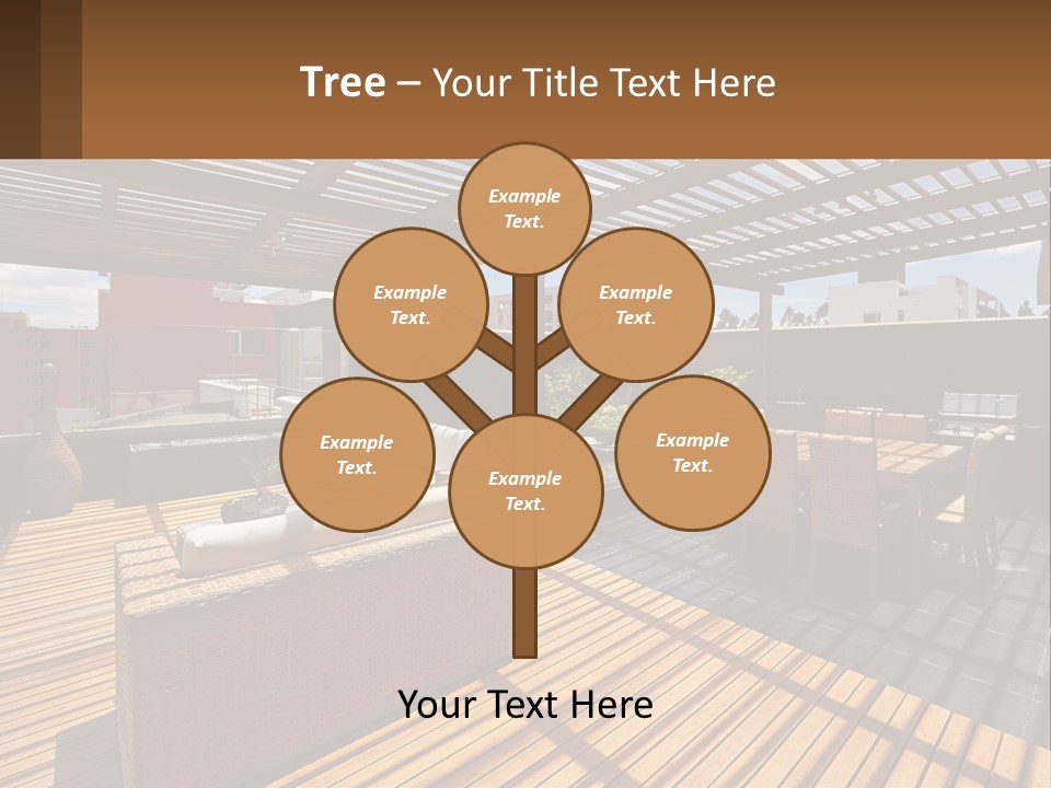 A Wooden Deck With A Table And Chairs PowerPoint Template