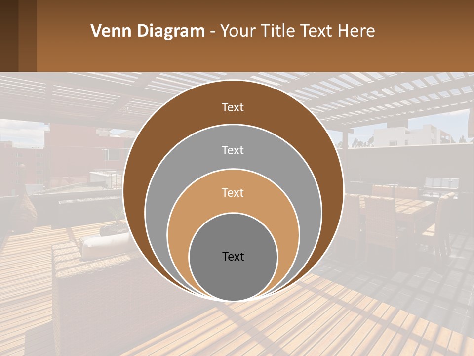 A Wooden Deck With A Table And Chairs PowerPoint Template