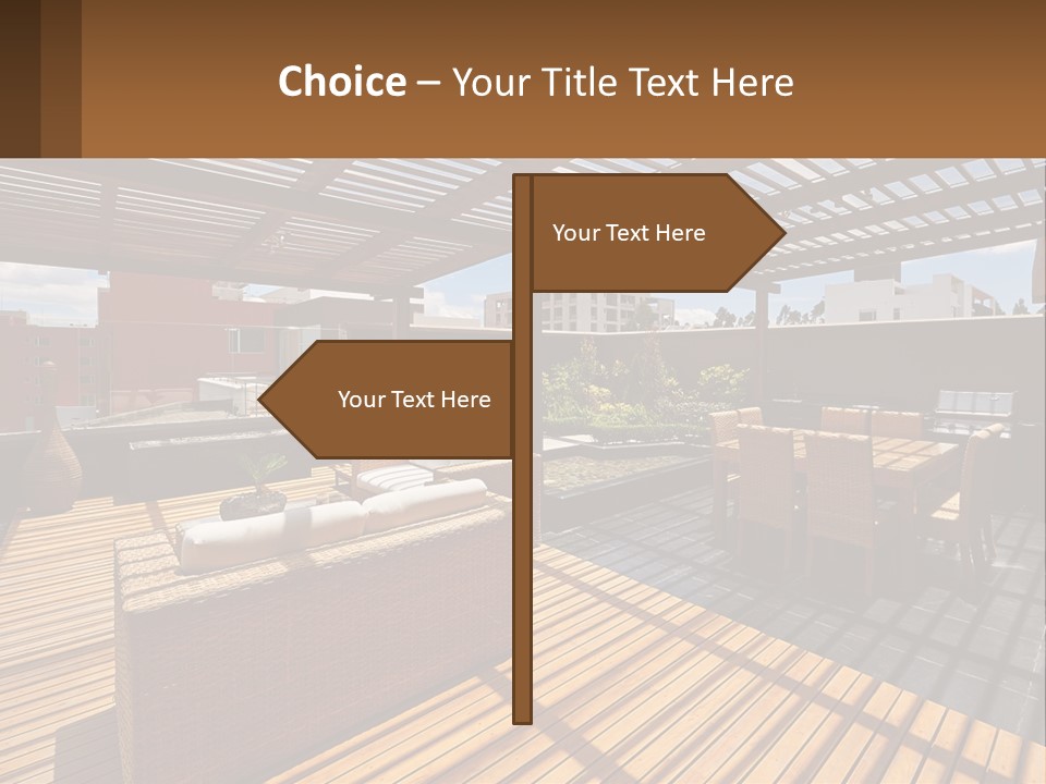 A Wooden Deck With A Table And Chairs PowerPoint Template