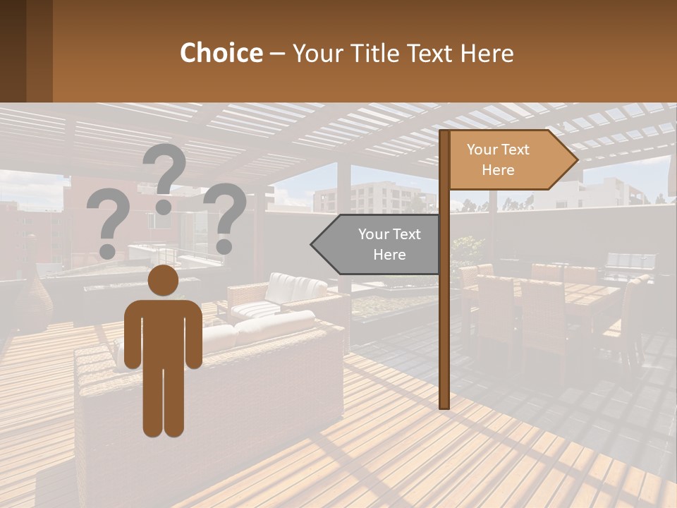 A Wooden Deck With A Table And Chairs PowerPoint Template