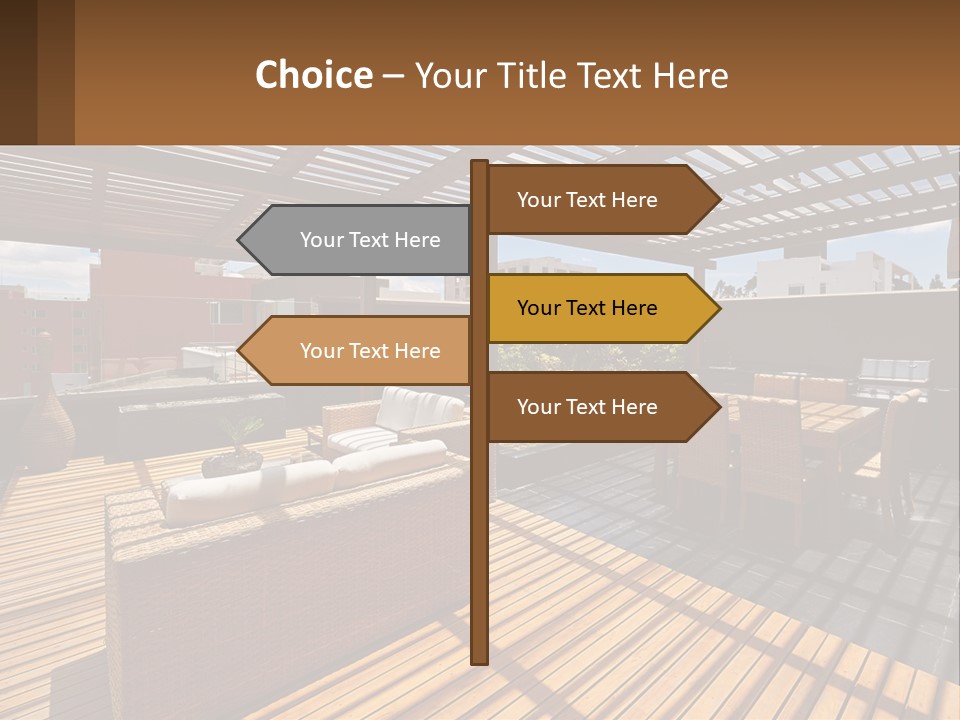 A Wooden Deck With A Table And Chairs PowerPoint Template