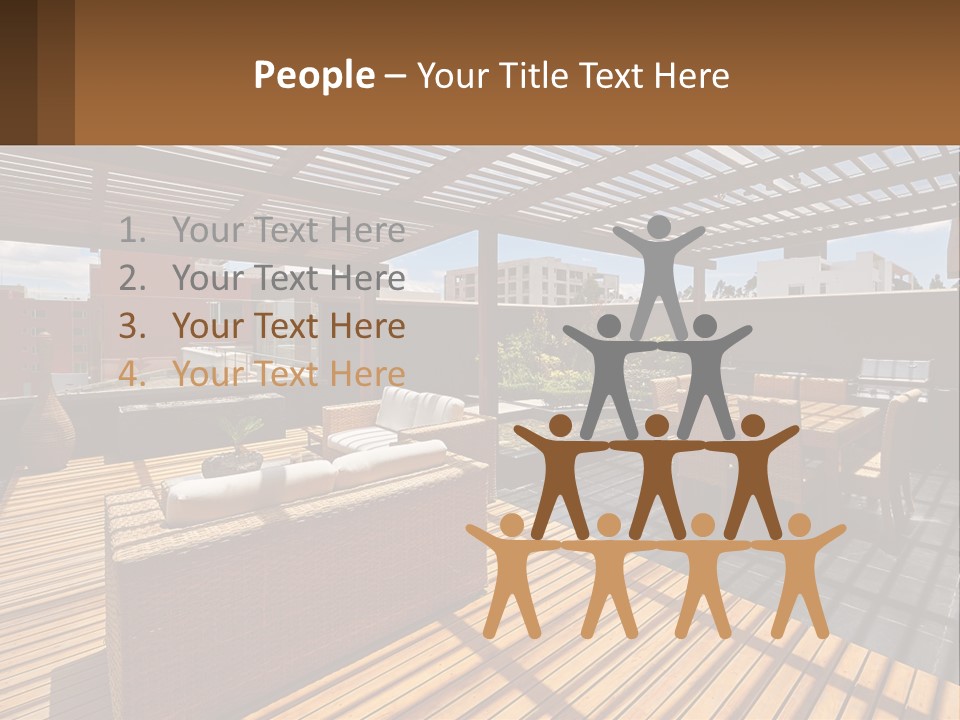 A Wooden Deck With A Table And Chairs PowerPoint Template
