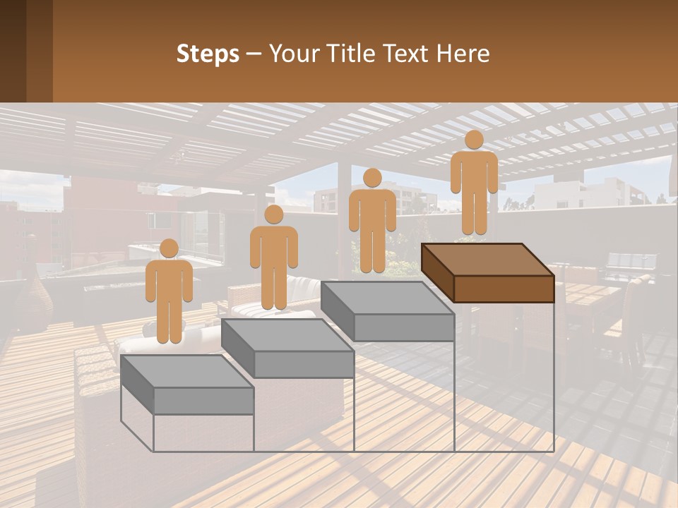 A Wooden Deck With A Table And Chairs PowerPoint Template