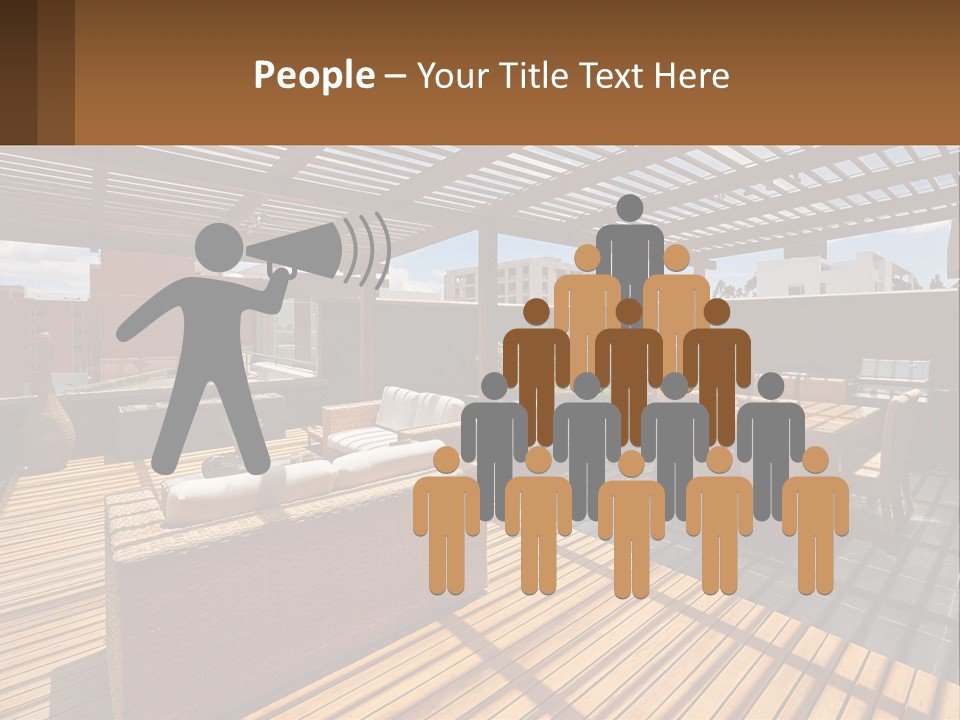 A Wooden Deck With A Table And Chairs PowerPoint Template