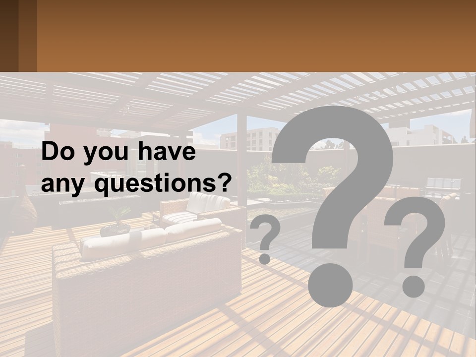 A Wooden Deck With A Table And Chairs PowerPoint Template