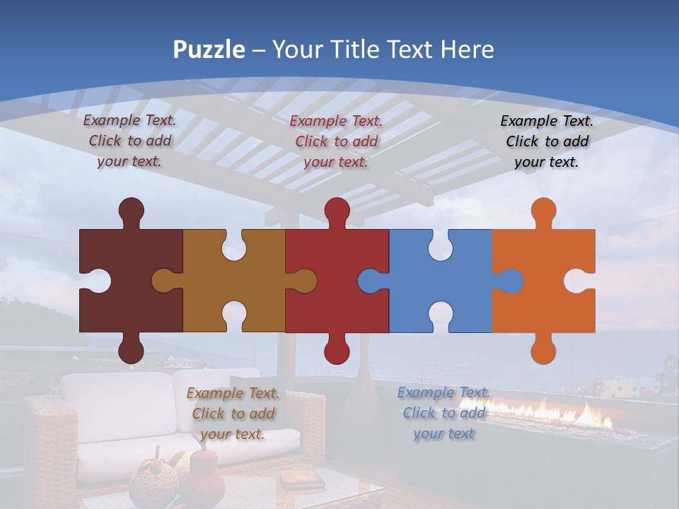 A Wooden Deck With A Fire Pit On It PowerPoint Template