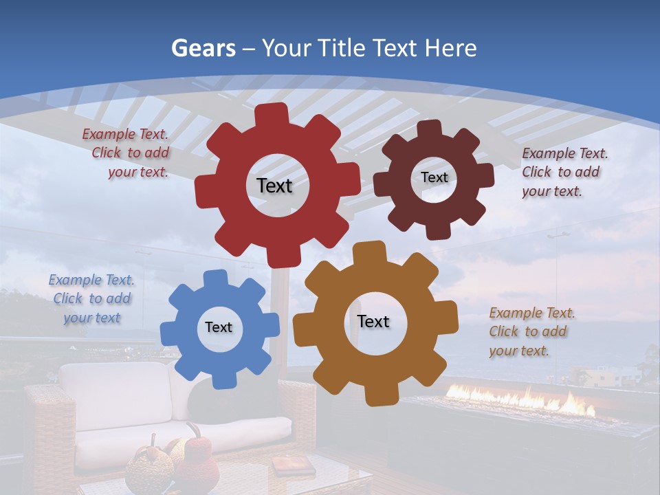 A Wooden Deck With A Fire Pit On It PowerPoint Template