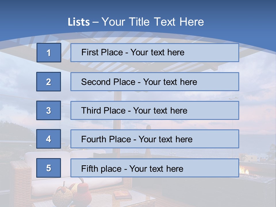 A Wooden Deck With A Fire Pit On It PowerPoint Template