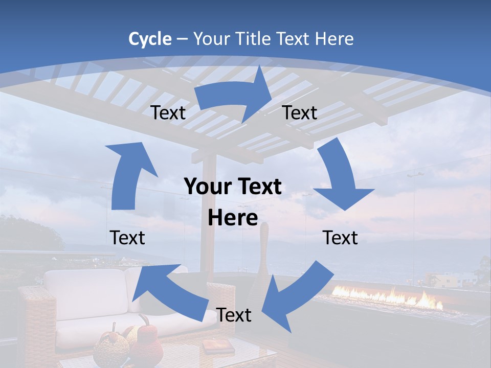 A Wooden Deck With A Fire Pit On It PowerPoint Template