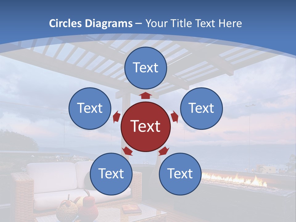 A Wooden Deck With A Fire Pit On It PowerPoint Template