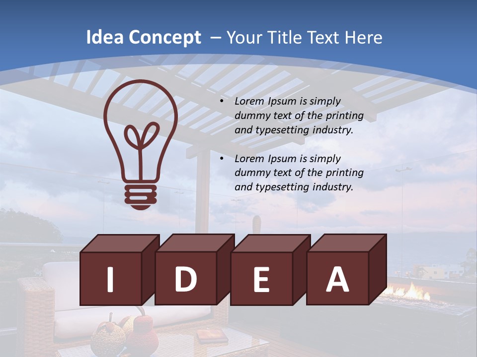 A Wooden Deck With A Fire Pit On It PowerPoint Template