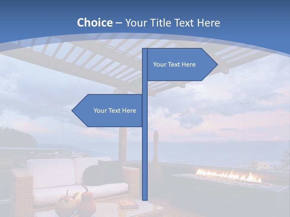 A Wooden Deck With A Fire Pit On It PowerPoint Template